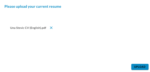 The resume upload step with a selected file and an enabled Upload button