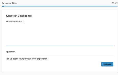 The Question 3 Response screen with a text answer box, a response countdown and a Submit button