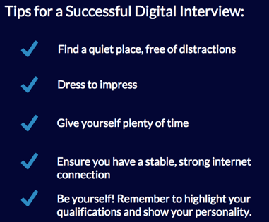 Tips for a Successful Digital Interview: five tips, including finding a quiet place and giving yourself plenty of time
