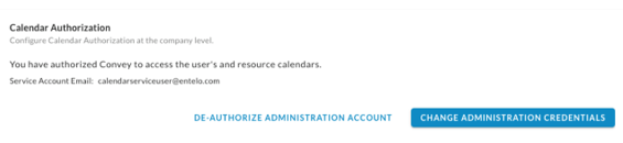 The Calendar Authorization section with De-authorize Administration Account and Change Administration Credentials buttons