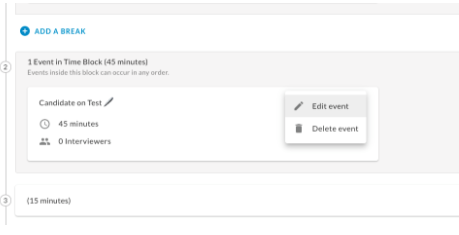 An event menu on a time block with Edit event and Delete event options