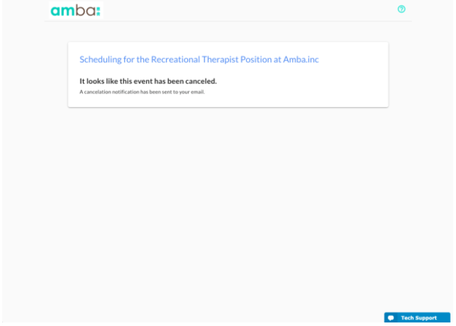 The scheduling page saying the event has been canceled and a notification was sent by email