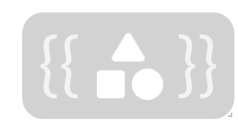 A gray placeholder logo graphic with curly braces, a triangle, a square and a circle
