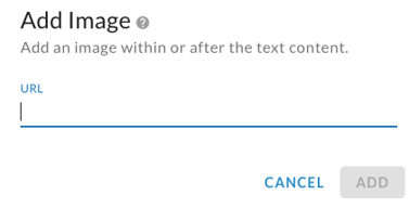 The Add Image dialog with a URL field and Cancel and Add buttons