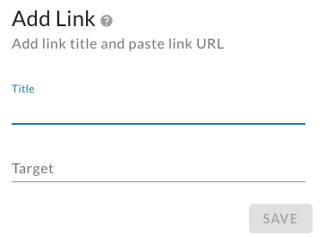 The Add Link dialog with Title and Target fields and a Save button