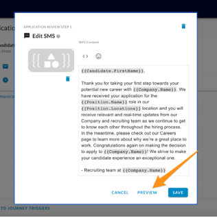 The Edit SMS dialog with an arrow pointing to the Preview button