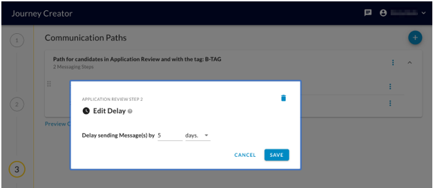 The Edit Delay dialog with a delay of 5 days and Cancel and Save buttons