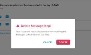 The Delete Message Step? confirmation dialog with Cancel and Delete buttons