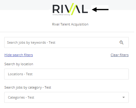 A career site header with an arrow pointing to the logo in the banner, above the job search fields