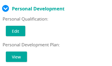 The Personal Development section with an Edit button for Personal Qualification and a View button for the plan