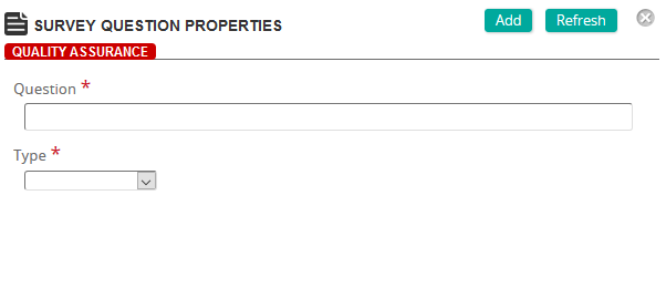 The Survey Question Properties page with Question and Type fields