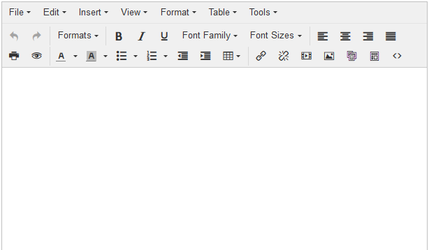 The HTML Editor with menus and a formatting toolbar above an empty editing area