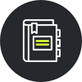 Notebook icon in a dark circle