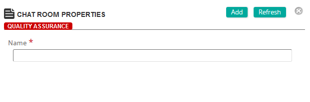 The Chat Room Properties page with a Name field and Add and Refresh buttons