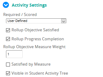 The Activity Settings section with User Defined selected in the Required / Scored list
