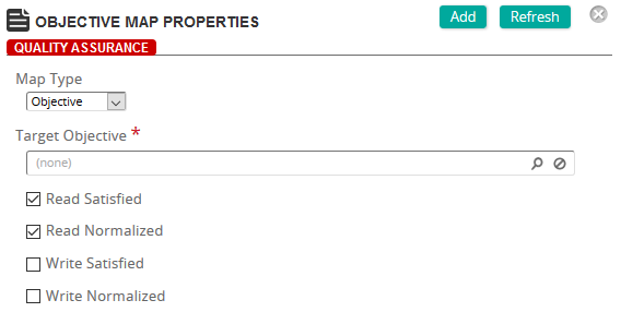 The Objective Map Properties page with Map Type set to Objective and a Target Objective field