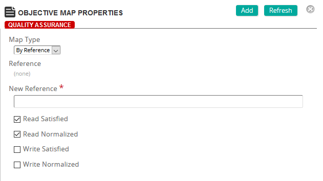 The Objective Map Properties page with Map Type, New Reference and Read and Write checkboxes