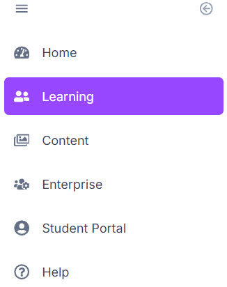 The side navigation menu with Learning highlighted, between Home and Content