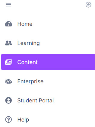 The side navigation menu with Content highlighted, between Learning and Enterprise
