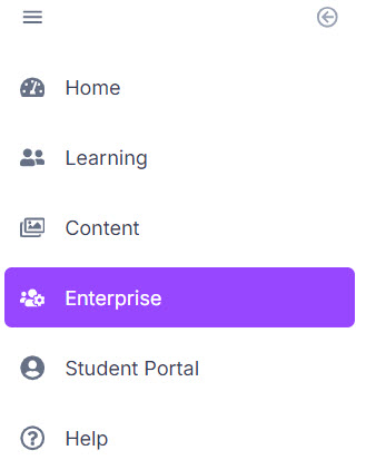 The side navigation menu with Enterprise highlighted, between Content and Student Portal