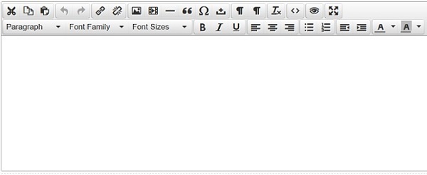 A text editor toolbar with formatting buttons above an empty editing area