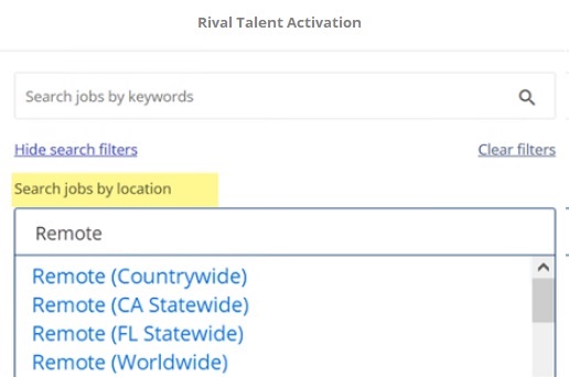 The career site location search with Remote typed and matching Remote locations listed below
