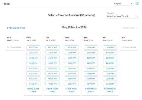 Calendar view showing available interview time slots