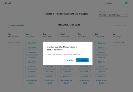Confirmation step showing selected interview time