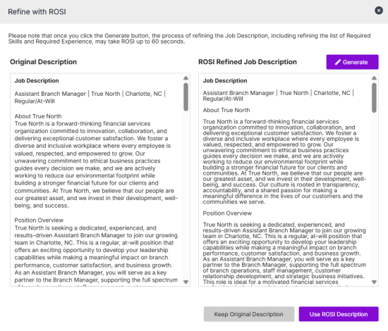 ROSI job description generation and refinement example