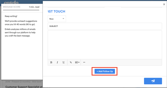 The email composer with the Add Follow Up button highlighted below the message box