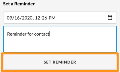 The Set a Reminder section with a date, a reminder message and the Set Reminder button highlighted