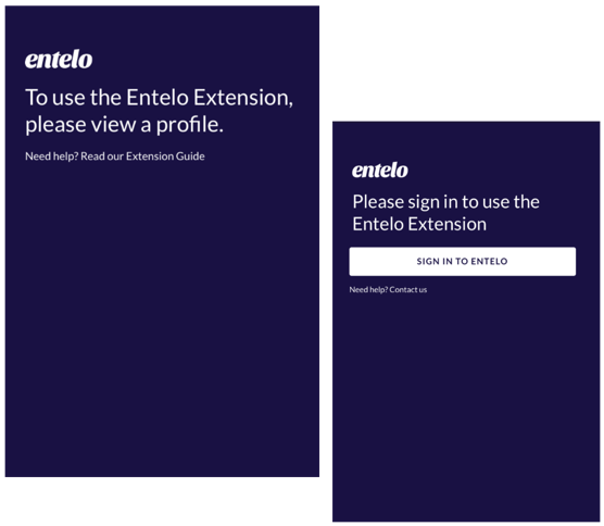 Two extension panels, one asking the user to view a profile and one asking them to sign in