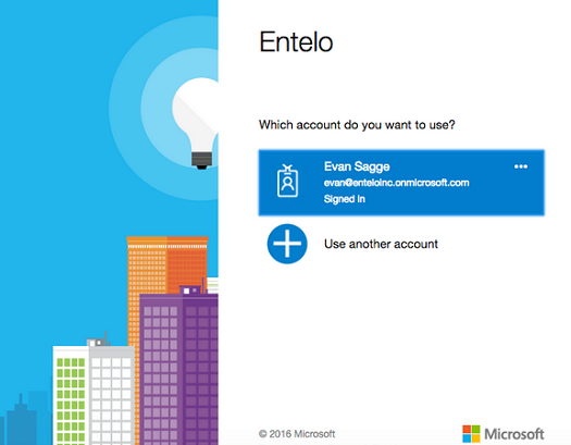 The Microsoft account picker asking which account to use, with a signed-in account and Use another account