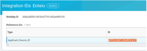 The Integration IDs page for Entelo with an Applicant_Source_ID reference ID highlighted