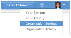 The account menu open with Organization Settings highlighted