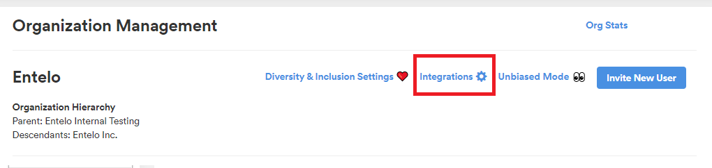 The Organization Management page with the Integrations link highlighted
