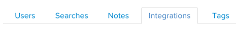 The tabs Users, Searches, Notes, Integrations and Tags, with Integrations selected