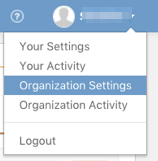 The account menu open with Organization Settings highlighted