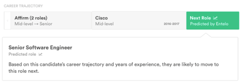 The career trajectory bar with a green Next Role box and a Senior Software Engineer predicted role explanation
