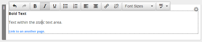 A rich text element in the form builder with a formatting toolbar and sample bold, italic and linked text