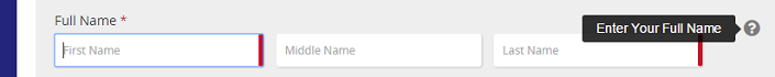 The Full Name field with First, Middle and Last Name inputs and an Enter Your Full Name help tooltip
