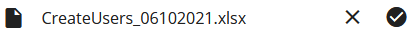 A file row showing the spreadsheet name with an X icon and a check mark icon