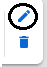 A blue pencil icon circled above a blue trash can icon