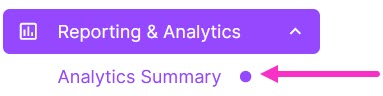 The Reporting & Analytics menu with an arrow pointing to Analytics Summary