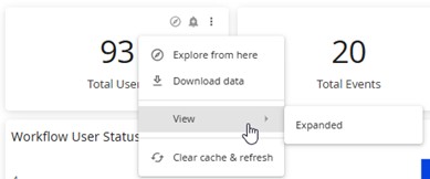 A tile menu with Explore from here, Download data, View with an Expanded option, and Clear cache & refresh