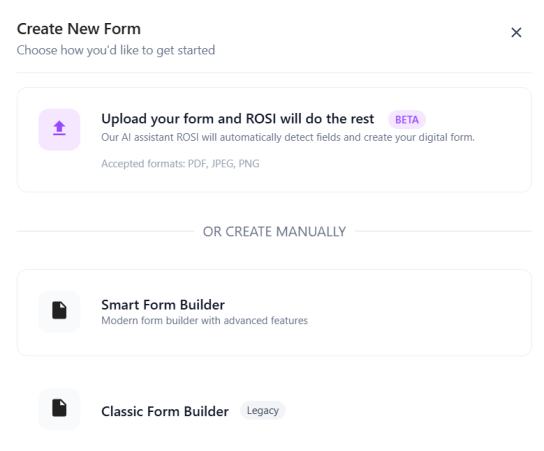 Upload document for ROSI Form Builder